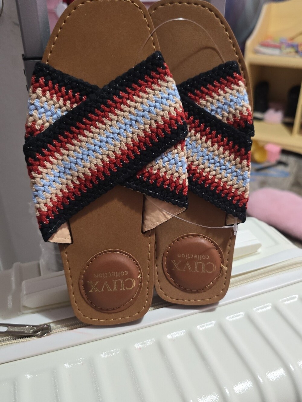 Kids Woven Slide Sandals in Red, Blue & Cream -